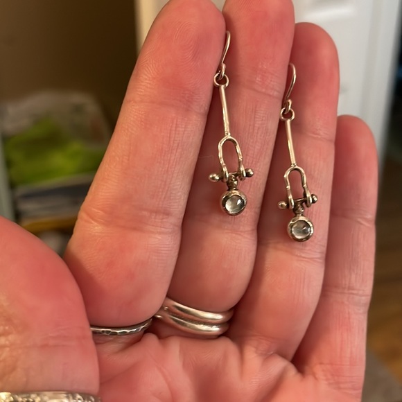 Checkerboard cut moonstone sterling hinged earrings - Picture 5 of 5